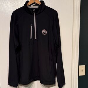 Black Quarter-Zip Pullover with Monticello Motor Club logo + LeMoyne College